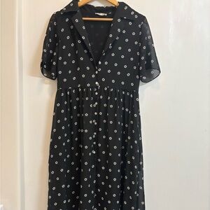 Sandy Liang Black Puff Sleeve Midi Dress